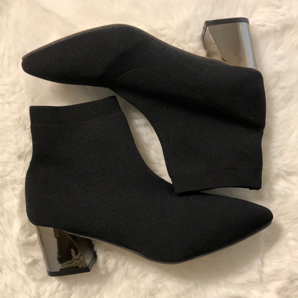 Black Metallic Heel Sock Booties